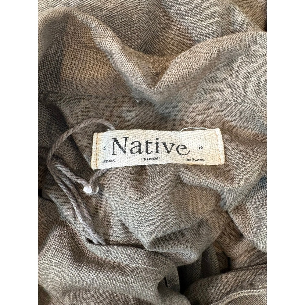 Native Brown Button Front Duster Shirt Dress Mid Length Pockets Tunic Boho Lagen - Picture 3 of 11
